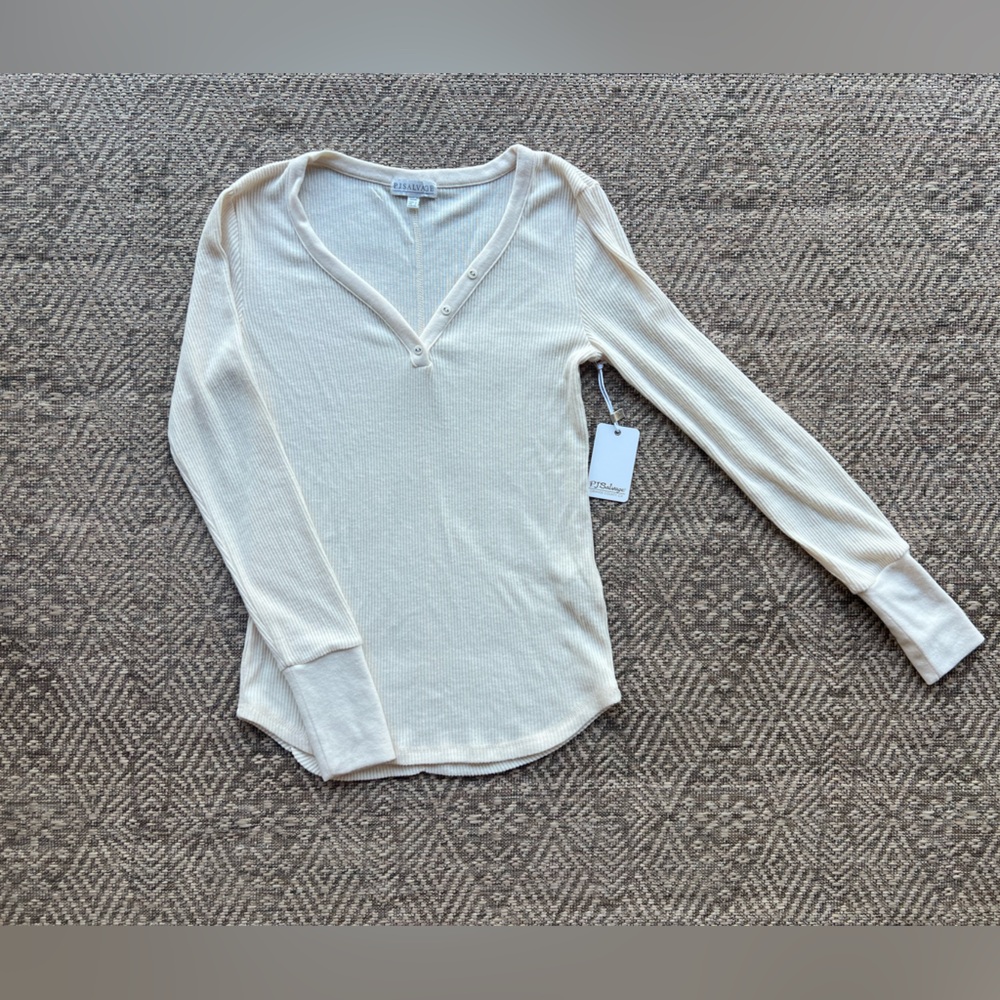PJ Salvage NWT Cream‎ Women's S Ribality Henley Long Sleeve V-Neck Pajama Top